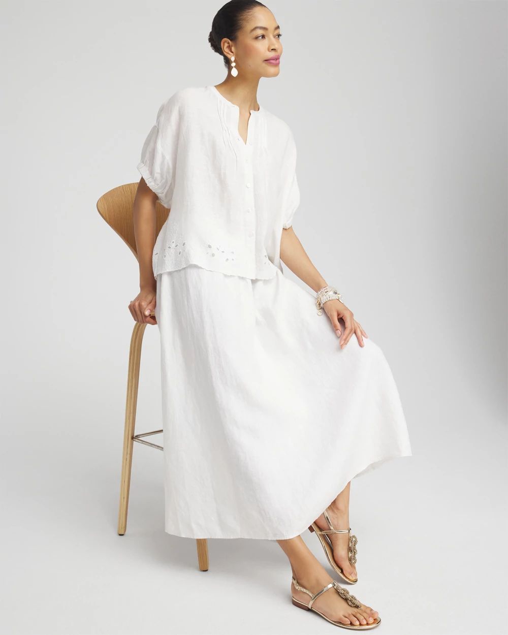 Midi Aline Linen Skirt White
